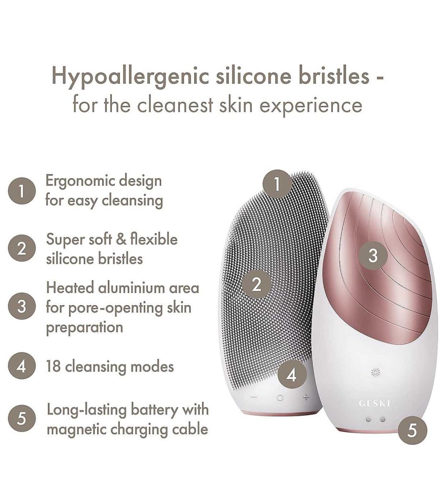 Limpiadores Y Desmaquillantes | GESKE Geske - Cepillo Limpiador Y Masajeador Facial Sonic Thermo 6 En 1 - White Rose Gold