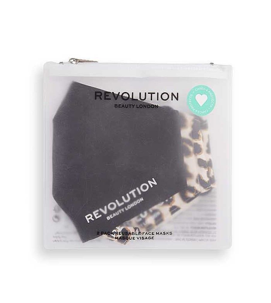 Desinfectantes De Manos Y Mascarillas | Makeup Revolution Revolution - Pack De 2 Mascarillas De Tela Reutilizables - Black