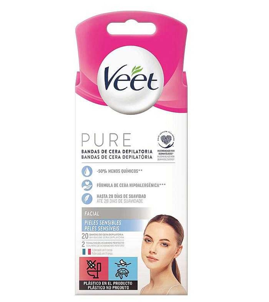 Depilaci N | Veet Veet - Bandas De Cera Depilatoria Faciales Pure - Pieles Sensibles (20U)