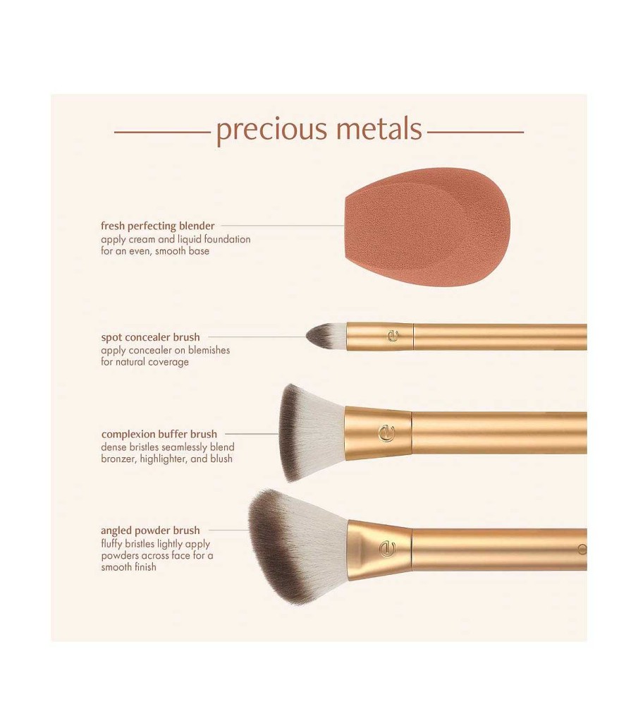 Sets De Brochas | Ecotools Ecotools - *Precious Metals* - Set De 3 Brochas + Esponja