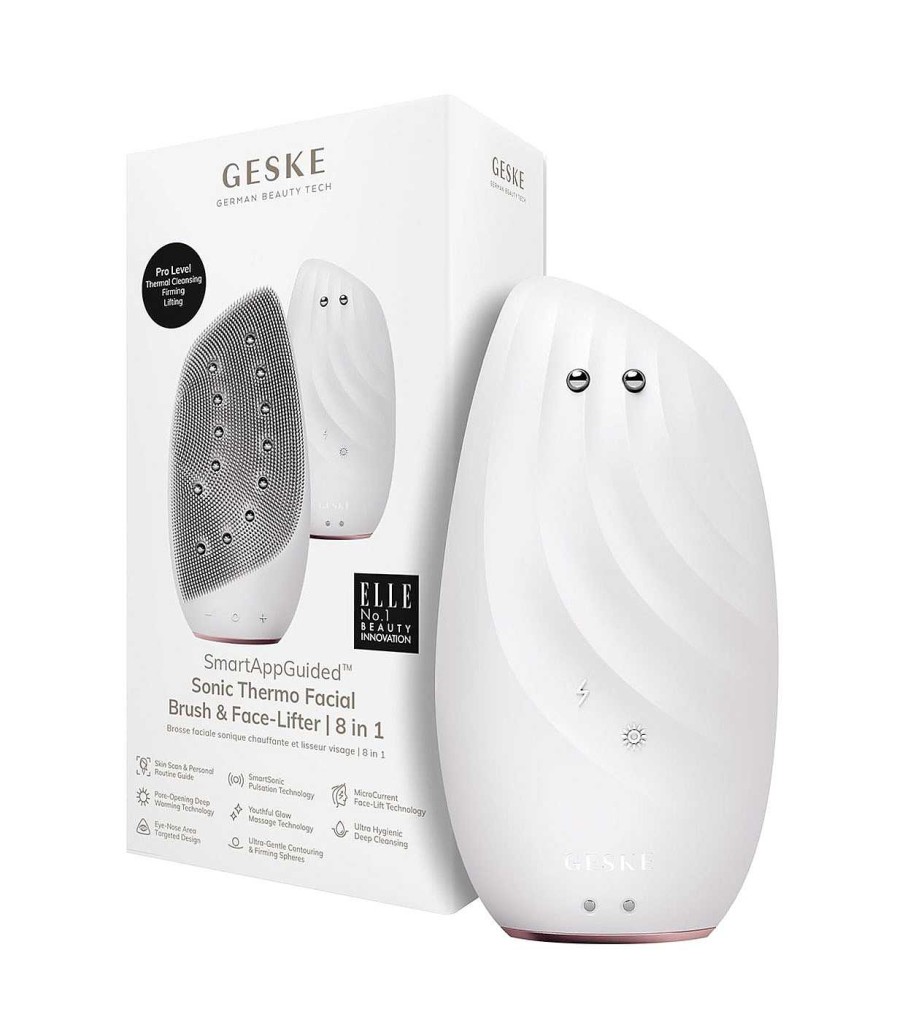 Limpiadores Y Desmaquillantes | GESKE Geske - Cepillo Limpiador Y Masajeador Facial Sonic Thermo Face-Lifter 8 En 1 - White Rose Gold