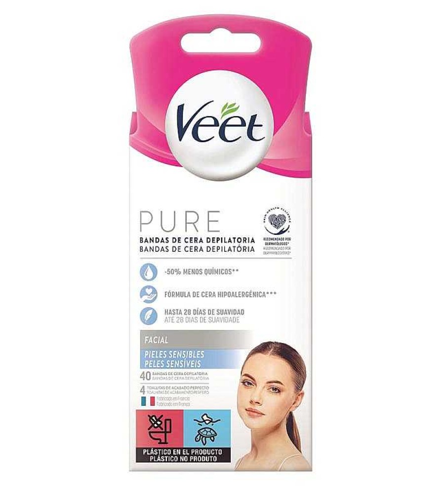 Depilaci N | Veet Veet - Bandas De Cera Depilatoria Faciales Pure - Pieles Sensibles (40U)