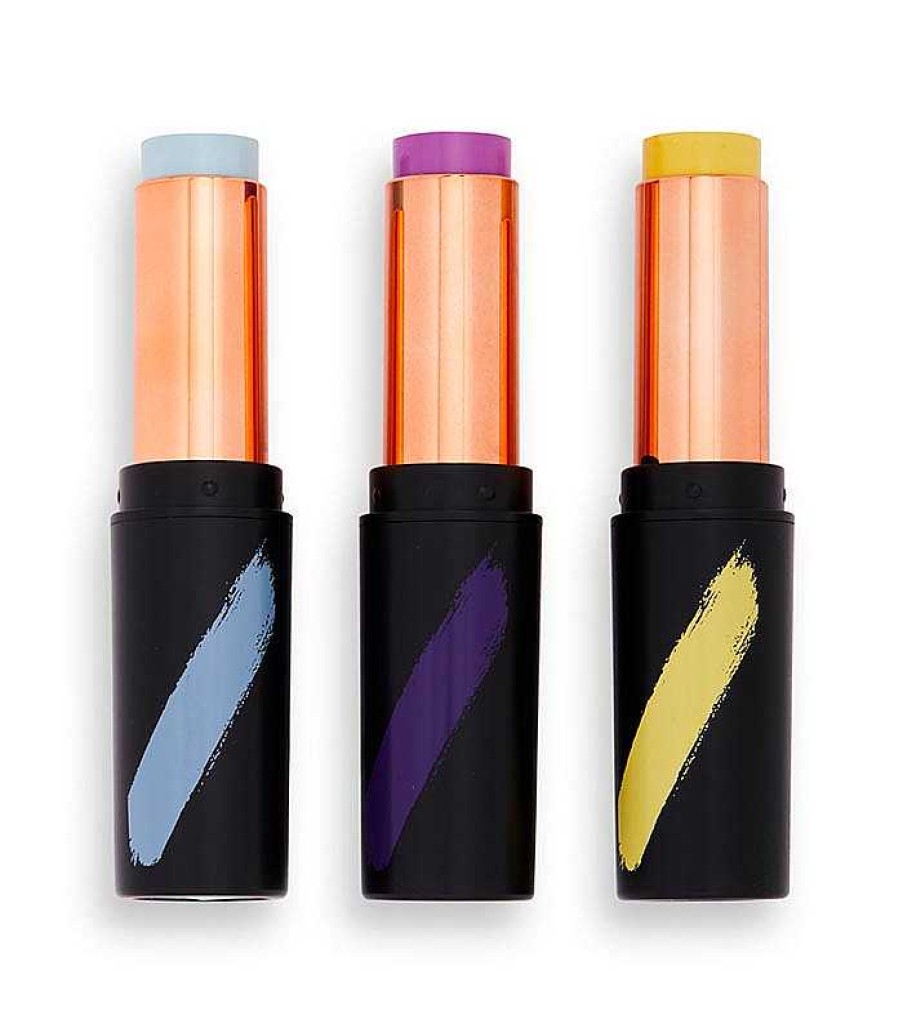 Maquillaje Art Stico | Makeup Revolution Revolution - *Creator* - Maquillaje Art Stico En Sticks Fast Base Paint Sticks - Celeste, Morado Y Amarillo