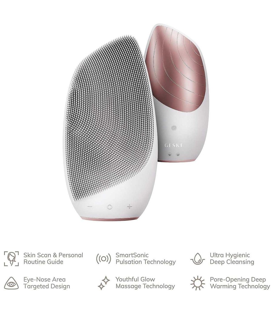 Limpiadores Y Desmaquillantes | GESKE Geske - Cepillo Limpiador Y Masajeador Facial Sonic Thermo 6 En 1 - White Rose Gold