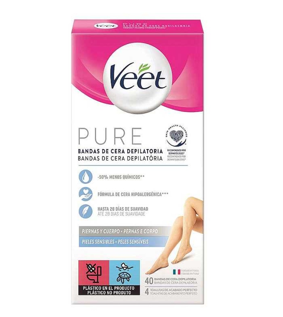 Depilaci N | Veet Veet - Bandas De Cera Depilatoria Piernas Y Cuerpo Pure - Pieles Sensibles (40U)